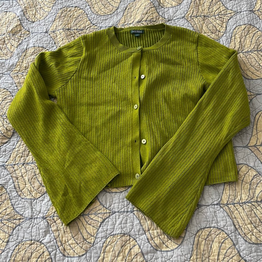 Wild Fable Bell Sleeve Cropped Cardigan Chartreuse Large